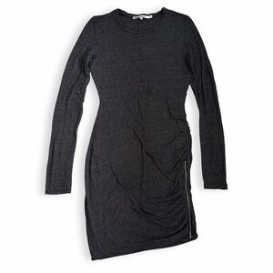 Pam & Gela Heather Gray Asymmetrical Ruched Long Sleeve Bodycon Dress Sz Medium